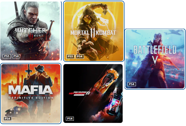 اکانت بازی battelfield v + need for speed hot persuit + mortal 11 + mafia + witcher 3 - ظرفیت 1 - ps4 & ps5