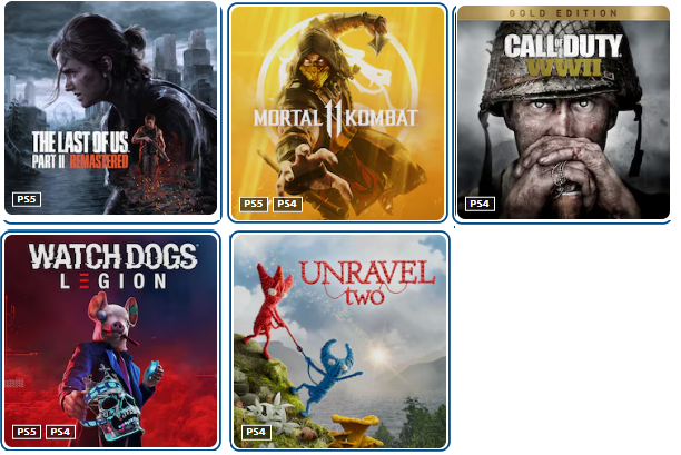 اکانت بازی last of us 2 remasterd + call of duty wwII + mortal 11 + watch dogs legion + unravel two - ظرفیت 1 - ps4 & ps5